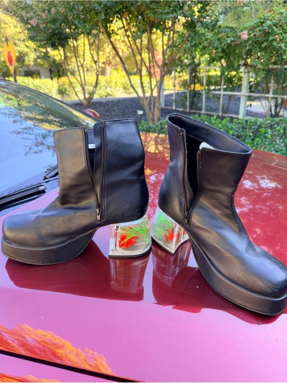 Black Platform ankle boots with aquarium block heels